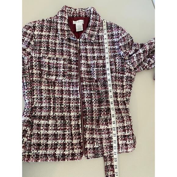 Vintage Ladies Chunky Knit Tweed Wool Maroon Overcoat Belted Blazer Jacket 12 - Picture 5 of 5